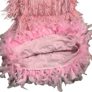 Sparkling Pink Tassel & Feather Mini Dress - Party Glamour main image 0